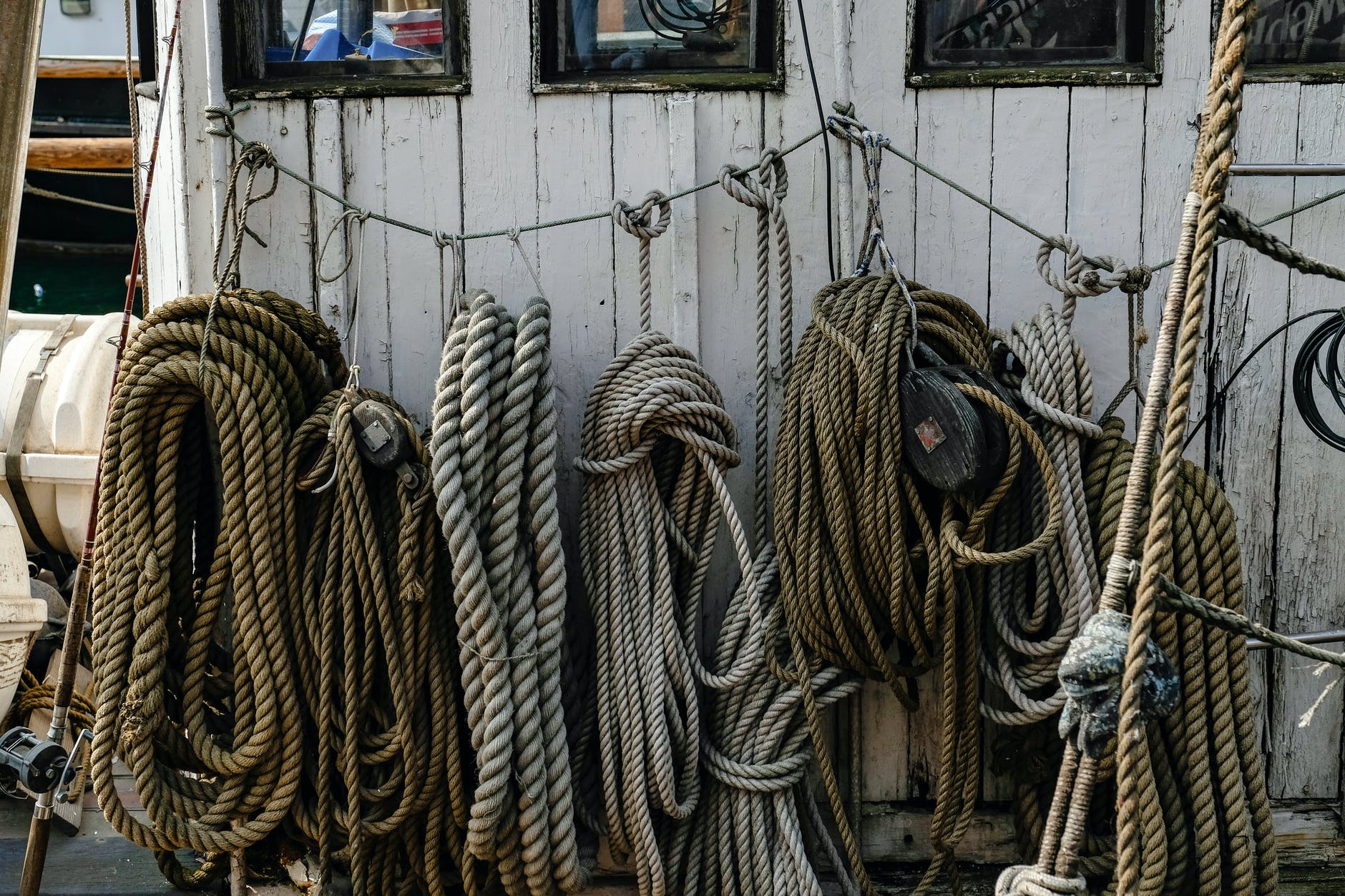 assorted ropes hanging
